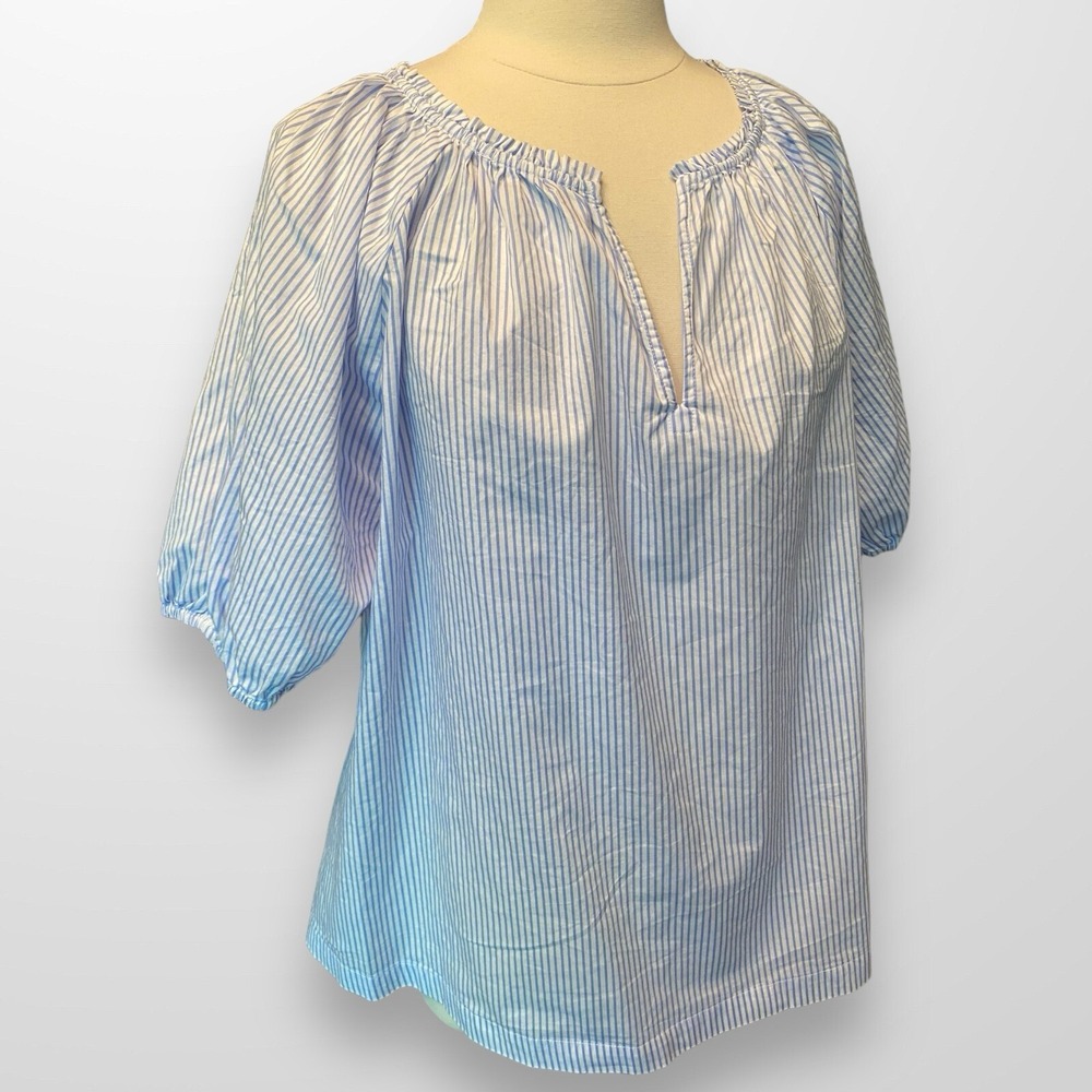 Old Navy 2X Top Blouse Pullover Blue White Striped Womens Short Sleeve‎ NEW